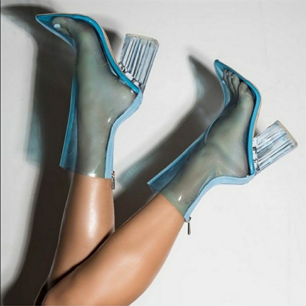 Blue Translucent Block Heels - Picture 1 of 4